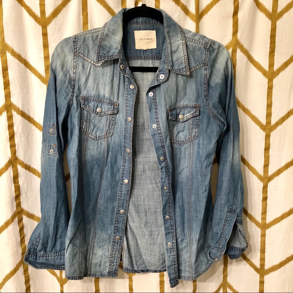 Forever 21 Life in Progress Denim Shirt Top Medium